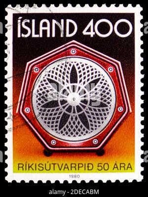 MOSCOW, RUSSIA - OCTOBER 17, 2020: Postage stamp printed in Iceland shows Radio, circa 1980 Stock Photo