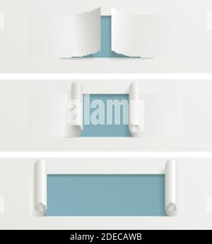 Vector illustration that mimics a torn paper with paper curl and space for text. Colors can be easily changed (two global colors, one for the top shee Stock Vector