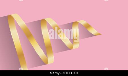 Gold colored ribbon design vector on pink background Stock Vector