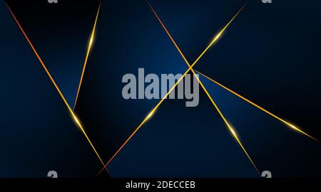 Modern geometric luxury card template for business or presentation with golden lines on a dark blue background Stock Vector