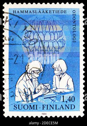 MOSCOW, RUSSIA - OCTOBER 17, 2020: Postage stamp printed in Finland devoted to International Dentists Federation Congress, serie, circa 1984 Stock Photo