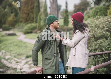 Woman shouting at her husband during the family argument Stock Photo