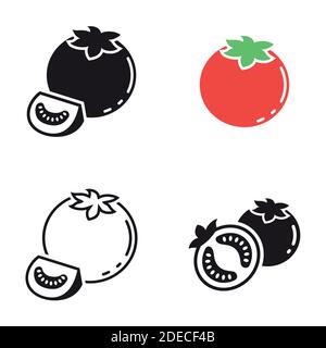 Set of black vector icons, isolated against white background. Flat illustration on a theme tomato Stock Vector