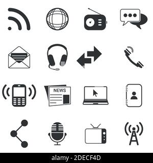 Set of black vector icons, isolated against white background. Flat illustration on a theme communication Stock Vector