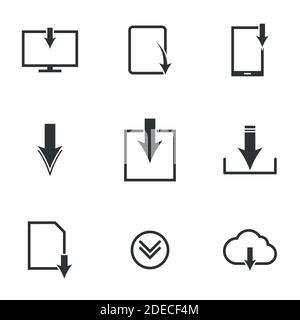 Set of black vector icons, isolated against white background. Flat illustration on a theme Download files Stock Vector
