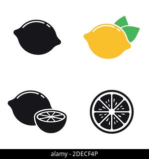Set of black vector icons, isolated against white background. Flat illustration on a theme lemon Stock Vector