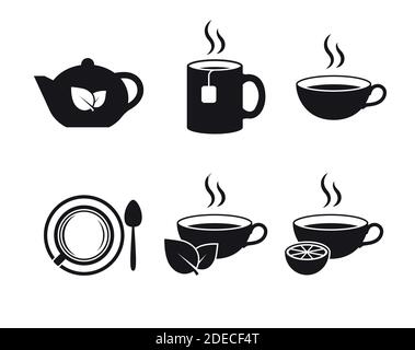 Set of black vector icons, isolated against white background. Flat illustration on a theme tea Stock Vector