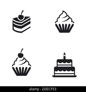 Set of black vector icons, isolated against white background. Flat illustration on a theme cake Stock Vector