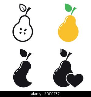 Set of black vector icons, isolated against white background. Flat illustration on a theme pear Stock Vector