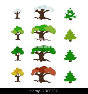 Trees set of four seasons. Spring, summer, autumn and winter nature. Vector illustration. Stock Vector