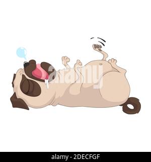 Cute sleeping pug dog. Vector hand drawn cartoon illustration. For t-shirt design, posters, cards and prints. Stock Vector
