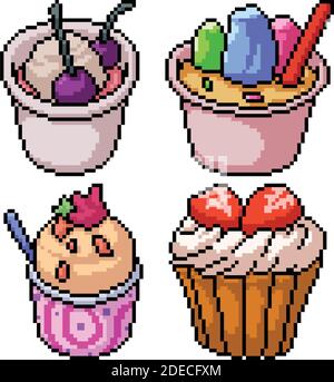 Vector Pixel Art Strawberry Cake Sweet Snack Isolated Cartoon Stock Vector Image Art Alamy