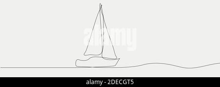 Continuous line drawing of sailing boat Stock Vector