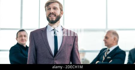 close up. business colleagues standing in the office. Stock Photo
