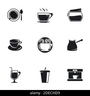 Icons for theme black coffee. White background Stock Vector