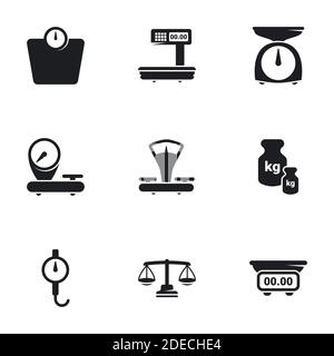 Icons for theme scales, weighing, weight, balance. White background Stock Vector