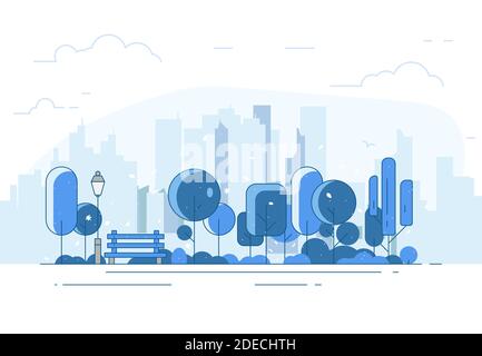 Winter city park with bench Stock Vector