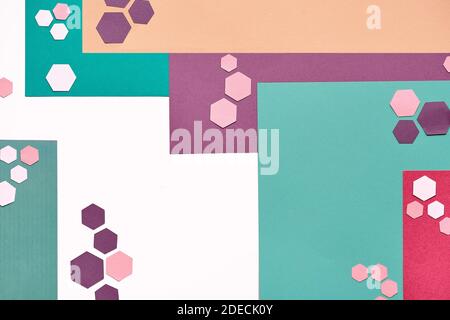 Abstract geometric layered paper background with hexagons in neutral muted pastel colors Stock Photo