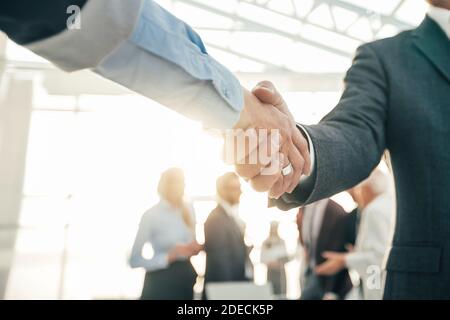 close up. image of a business handshake in the office Stock Photo