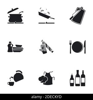 Icons for theme Kitchen. White background Stock Vector