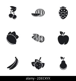 Icons for theme Fruits. White background Stock Vector