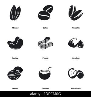 Icons for theme Nuts. White background Stock Vector