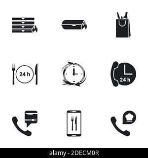 Icons for theme food delivery. White background Stock Vector