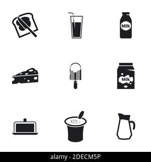 Icons for theme Dairy products. White background Stock Vector