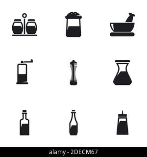 Vector illustration of icons on a theme of spices and sauce. White background Stock Vector