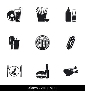 Icons for theme fast food. White background Stock Vector
