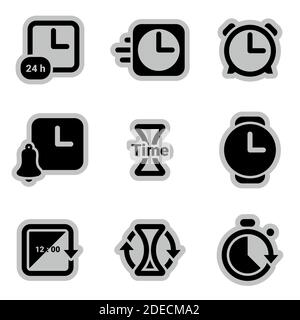 Icons for theme Clock, time, timer, alarm clock , vector, icon, set. White background Stock Vector