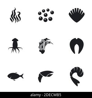 Icons for theme Seafood. White background Stock Vector