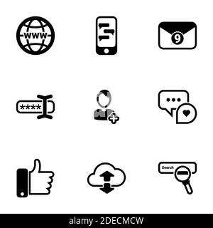 Set of simple icons on a theme Thumb up, conversations, social communications, networks, internet, vector, set. White background Stock Vector