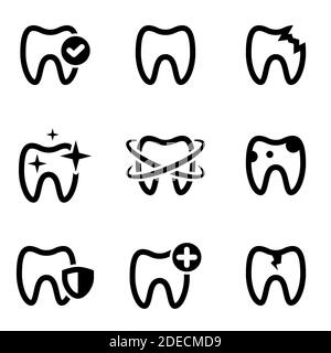 Set of simple icons on a theme Teeth, dentistry, vector, set. White background Stock Vector