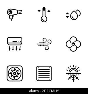 Icons for theme Cooling, air conditioning , vector, icon, set. White background Stock Vector