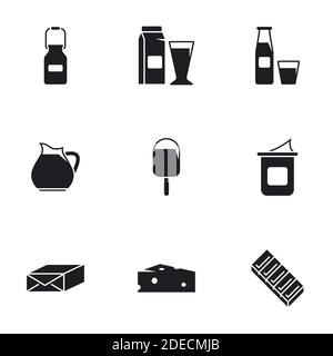 Icons for theme Dairy, vector, icon, set. White background Stock Vector