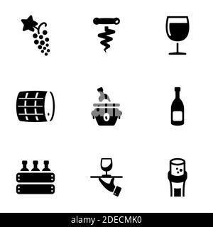 Set of simple icons on a theme Wine, alcoholic drink, storage, drink , vector, set. White background Stock Vector