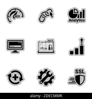 Icons for theme SEO Optimization and Security, vector, icon, set. White background Stock Vector