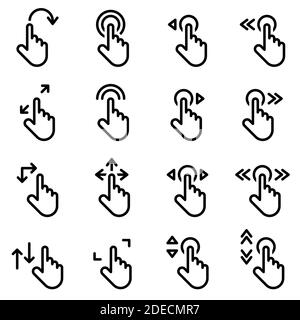 Icons for theme Click, click, hand, gestures, vector, icon, set. White background Stock Vector