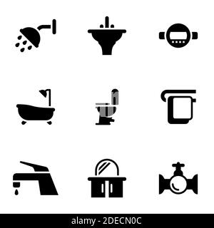 Set of simple icons on a theme Plumbing, shower, bathroom, coziness, bathroom, vector, set. White background Stock Vector