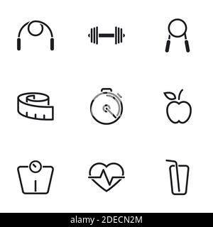 Icons for theme Health and Fitness, vector, icon, set. White background Stock Vector