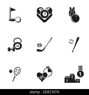 Icons for theme Sports. Black background, vector, icon, set Stock Vector