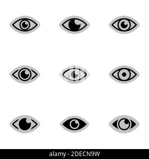 Icons for theme Eye, observation, vision, examination, vector, icon, set. White background Stock Vector