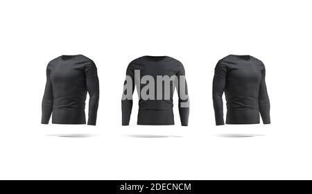 Blank long sleve shirt mock up template, front and back view, isolated on  white, plain black t-shirt m…