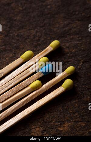 matches of different colors on wood Stock Photo