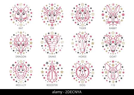 Collection of Chinese zodiac signs Stock Vector