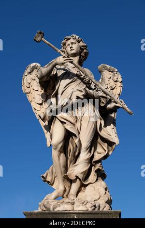 Angel with the Sponge on Ponte Sant Angelo bridge in Rome, Italy. Marble sculpture from 17th century by Antonio Giorgetti, design of Bernini Stock Photo