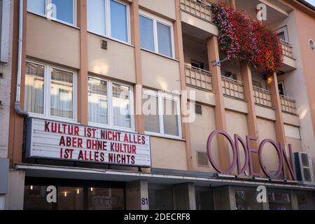 the closed Odeon cinema in Severinstrasse during the second Corona lockdown, November 26th, 2020, Cologne, Germany. Display translation: Culture is no Stock Photo