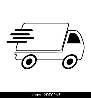 Fast delivery truck icon. Vector concept of shipping service. Symbol of transport van or package courier. Illustration of speed moving lorry symbol is Stock Vector