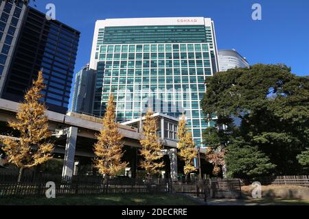 TOKYO, JAPAN - DECEMBER 2, 2016: Luxury Hotel Conrad skyscraper in Tokyo, Japan. It is one of top 10 best rated hotels in Tokyo according to Tripadvis Stock Photo